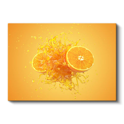 Portakal Suyu - Sıçrayan Damlalar ve Taze Dilim Kanvas Tablo
