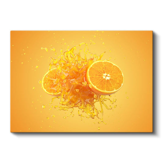 Portakal Suyu - Sıçrayan Damlalar ve Taze Dilim Kanvas Tablo