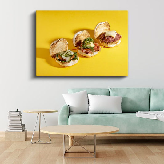 Mini Hamburgerler - Çeşitli Malzemeli Lezzetler Kanvas Tablo