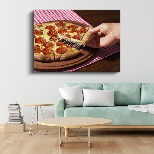 Pepperoni Pizza - Uzayan Peynirli Dilim Anı Kanvas Tablo