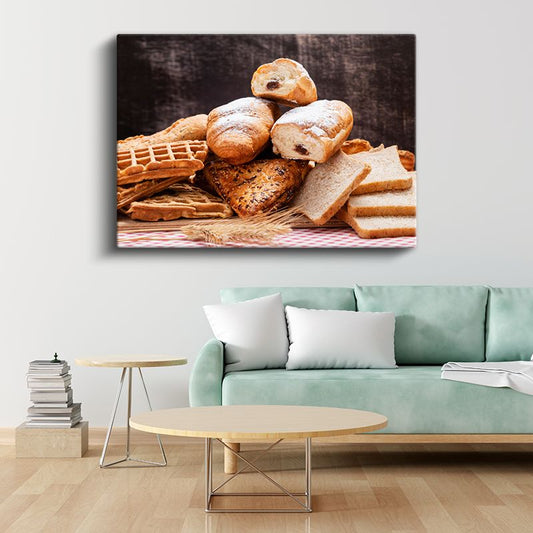 Fırın Ürünleri - Taze Ekmek ve Unlu Mamuller Koleksiyonu Kanvas Tablo