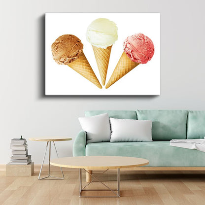 Renkli Dondurma Külahları - Üç Farklı Lezzet Kanvas Tablo