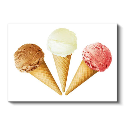 Renkli Dondurma Külahları - Üç Farklı Lezzet Kanvas Tablo