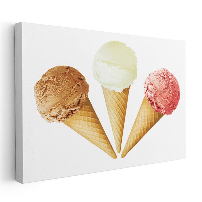 Renkli Dondurma Külahları - Üç Farklı Lezzet Kanvas Tablo