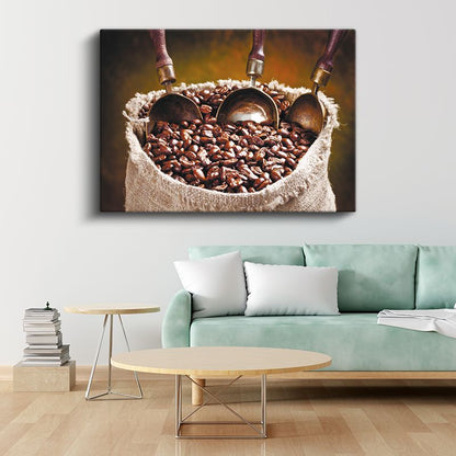 Kahve Çekirdekleri - Ölçü Kaşıklarıyla Hazırlık Kanvas Tablo