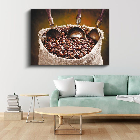 Kahve Çekirdekleri - Ölçü Kaşıklarıyla Hazırlık Kanvas Tablo