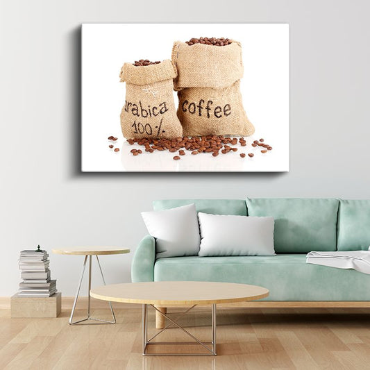 Kahve Çekirdekleri - Çuval İçinde Arabica Kanvas Tablo
