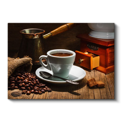 Geleneksel Kahve Keyfi - Fincan ve Değirmen Kanvas Tablo