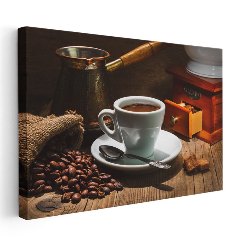 Geleneksel Kahve Keyfi - Fincan ve Değirmen Kanvas Tablo