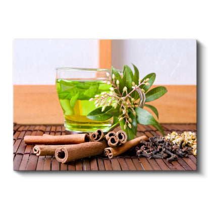 Bitki Çayı - Tarçın ve Yeşillikler Kanvas Tablo