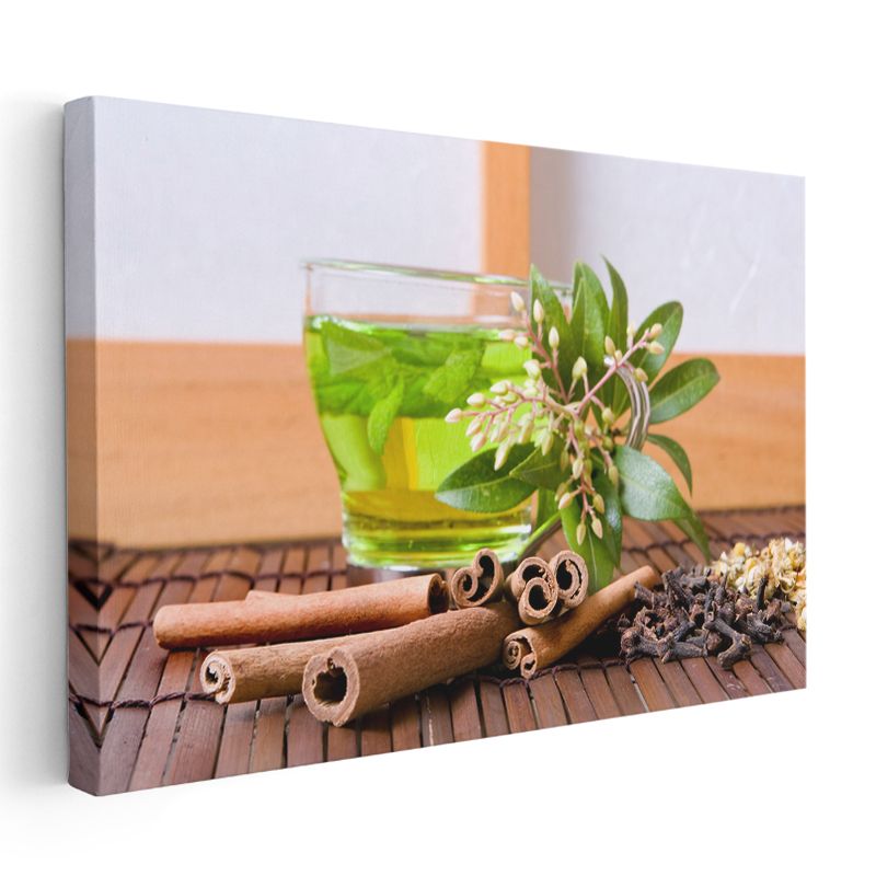 Bitki Çayı - Tarçın ve Yeşillikler Kanvas Tablo