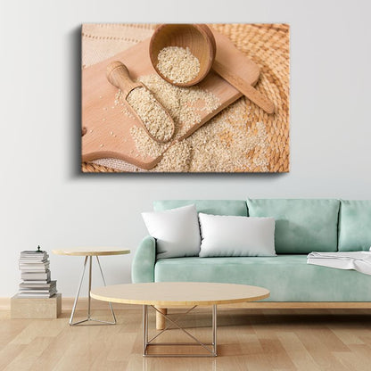 Susam Taneleri - Ahşap Sunum Kanvas Tablo