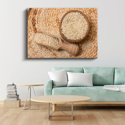 Susam Çeşitleri - Doğal Ahşap Kâse Kanvas Tablo