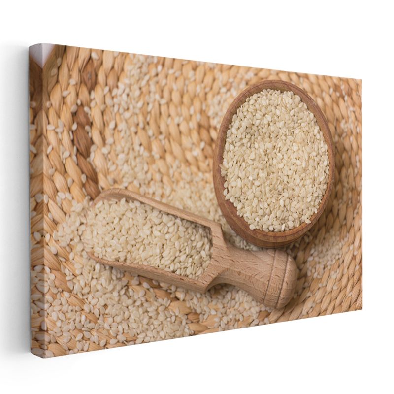 Susam Çeşitleri - Doğal Ahşap Kâse Kanvas Tablo