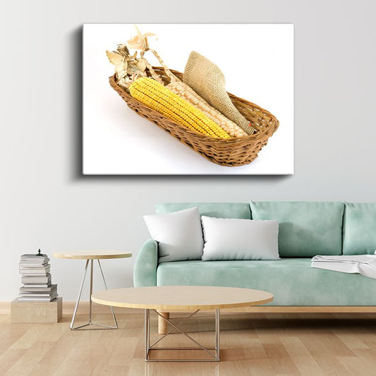 Mısır Koçanları - Hasır Sepette Doğal Lezzet Kanvas Tablo