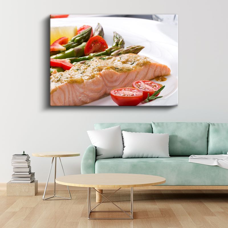 Somon Tabağı - Sebzelerle Zenginleştirilmiş Deniz Lezzeti Kanvas Tablo
