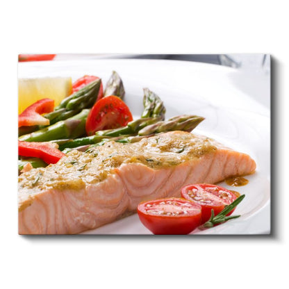 Somon Tabağı - Sebzelerle Zenginleştirilmiş Deniz Lezzeti Kanvas Tablo