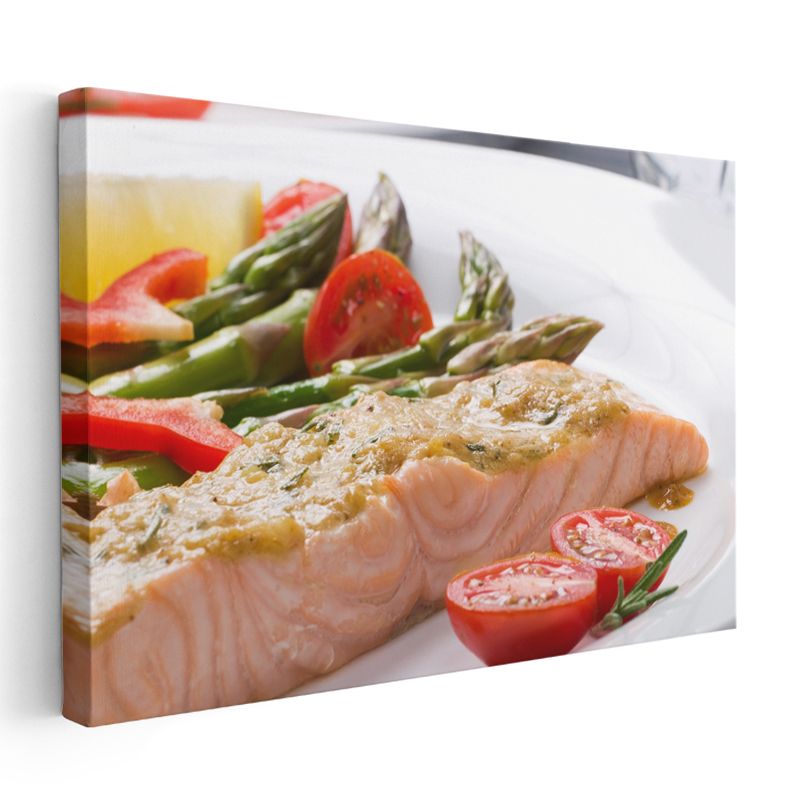 Somon Tabağı - Sebzelerle Zenginleştirilmiş Deniz Lezzeti Kanvas Tablo