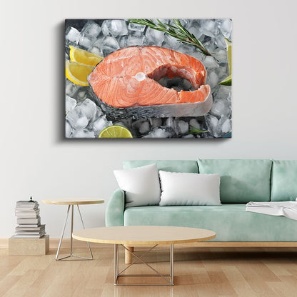 Buzlu Somon Dilimi - Narenciyeli Deniz Lezzeti Kanvas Tablo