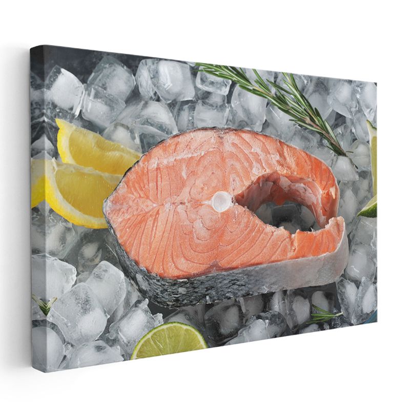 Buzlu Somon Dilimi - Narenciyeli Deniz Lezzeti Kanvas Tablo