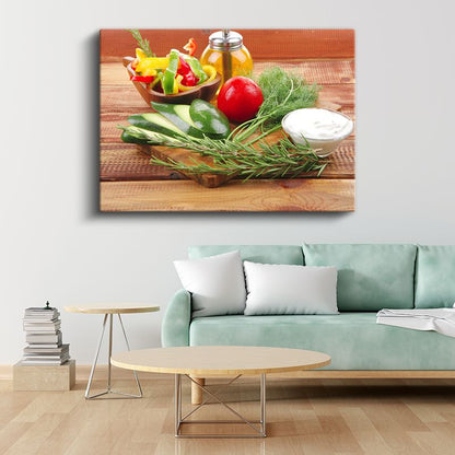 Zeytinyağlı Sebzeler - Sağlıklı Mutfak Kompozisyonu Kanvas Tablo