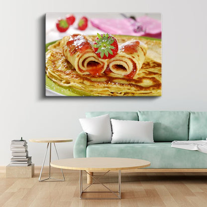 Krep Tatlısı - Çilekli Gurme Lezzet Kanvas Tablo