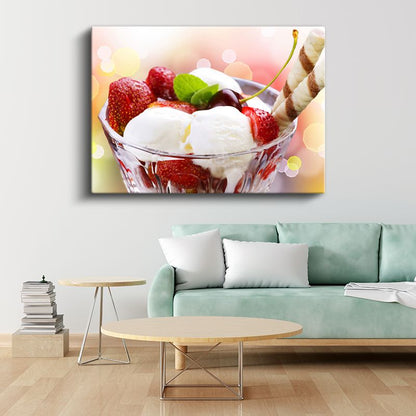 Dondurma Keyfi - Taze Meyveli Vanilyalı Dondurma Kanvas Tablo