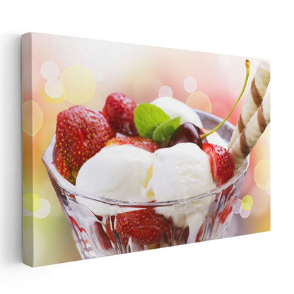 Dondurma Keyfi - Taze Meyveli Vanilyalı Dondurma Kanvas Tablo