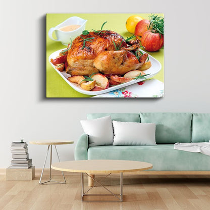 Kızarmış Tavuk - Elma Garnitürlü Fırın Tavuk Kanvas Tablo
