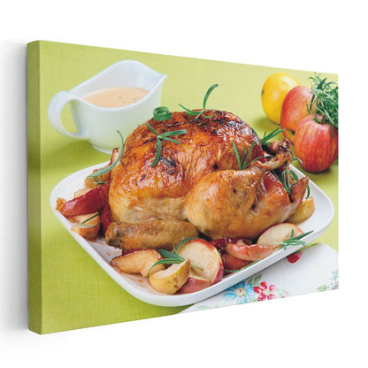 Kızarmış Tavuk - Elma Garnitürlü Fırın Tavuk Kanvas Tablo