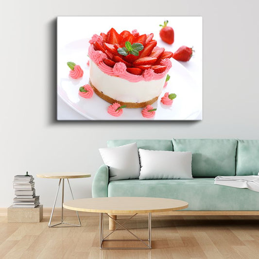 Çilekli Pasta - Nefis Kremalı Tatlı Kanvas Tablo