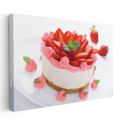 Çilekli Pasta - Nefis Kremalı Tatlı Kanvas Tablo