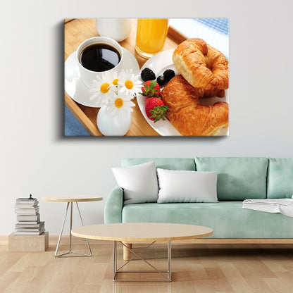 Kahvaltı Keyfi - Kruvasan ve Taze Meyveler Kanvas Tablo