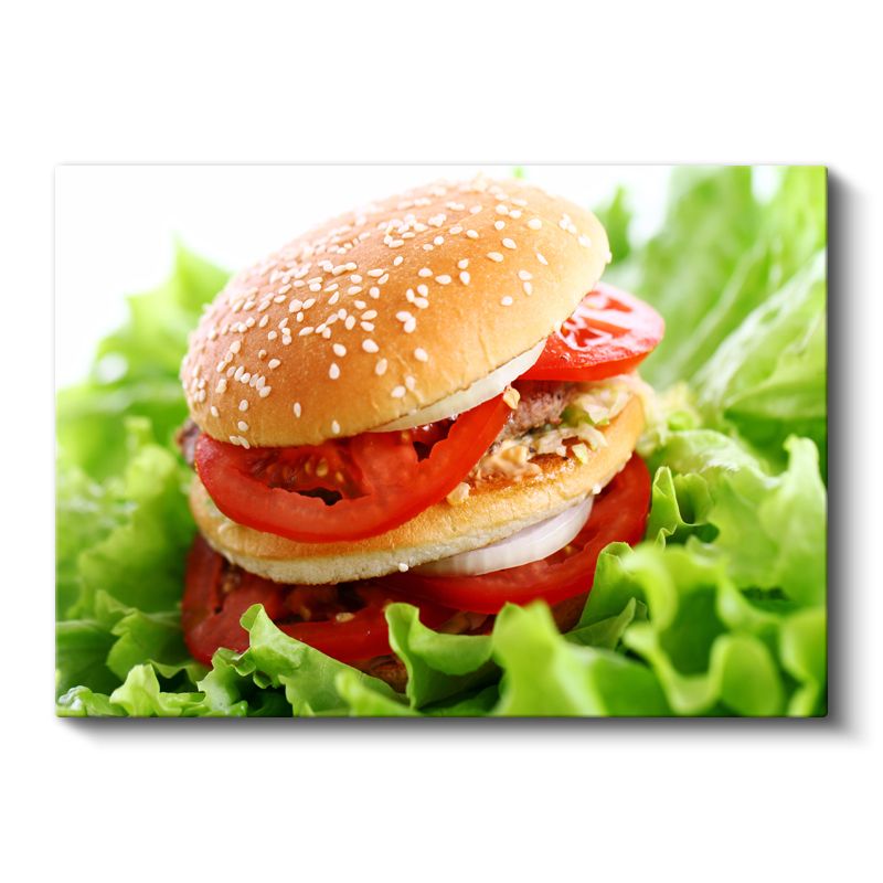 Lezzetli Hamburger - Domates ve Yeşilliklerle Kanvas Tablo