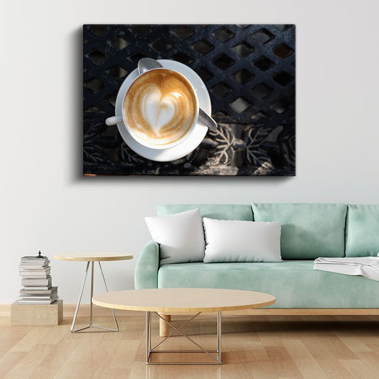 Latte Art - Kalp Desenli Kahve Keyfi Kanvas Tablo