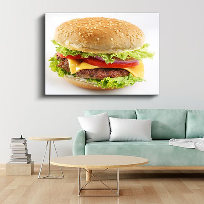 Peynirli Burger - Taze Sebzeli Lezzet Kanvas Tablo