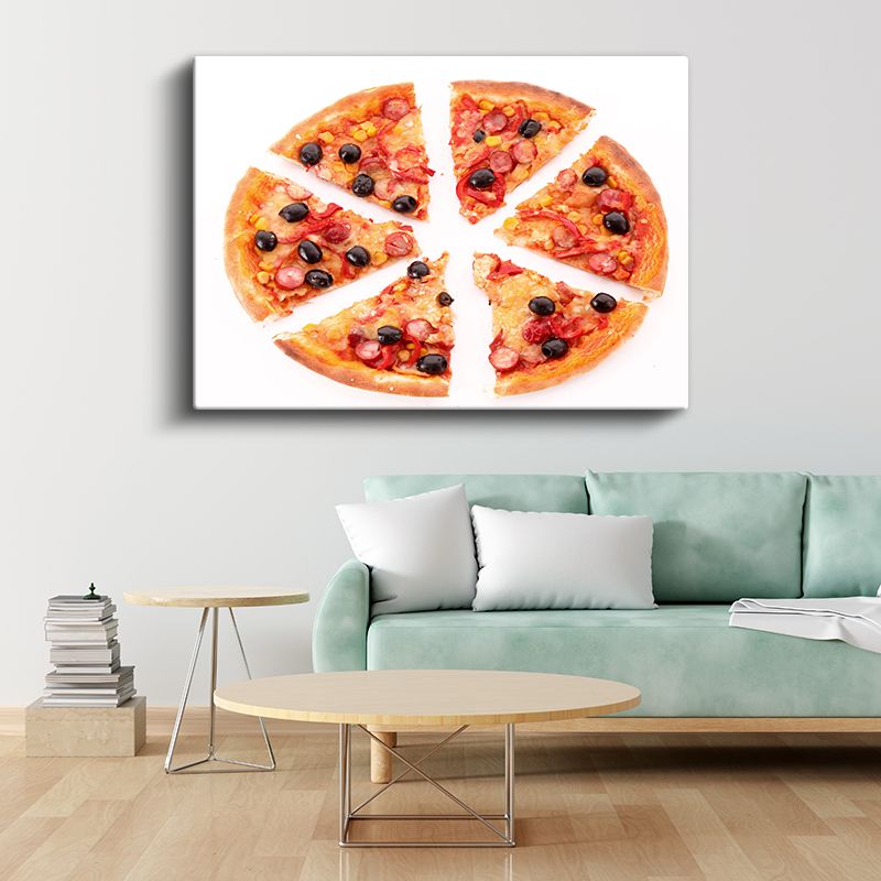 Dilimlenmiş Pizza - Sucuklu ve Zeytinli Karışık Kanvas Tablo