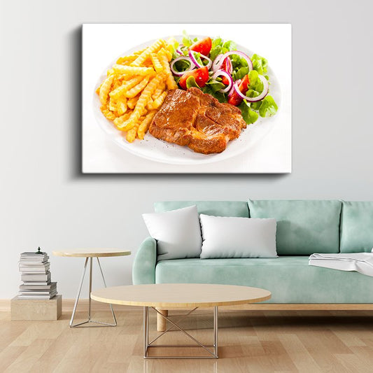 Biftek Tabağı - Patates Kızartması ve Salata Eşliğinde Kanvas Tablo