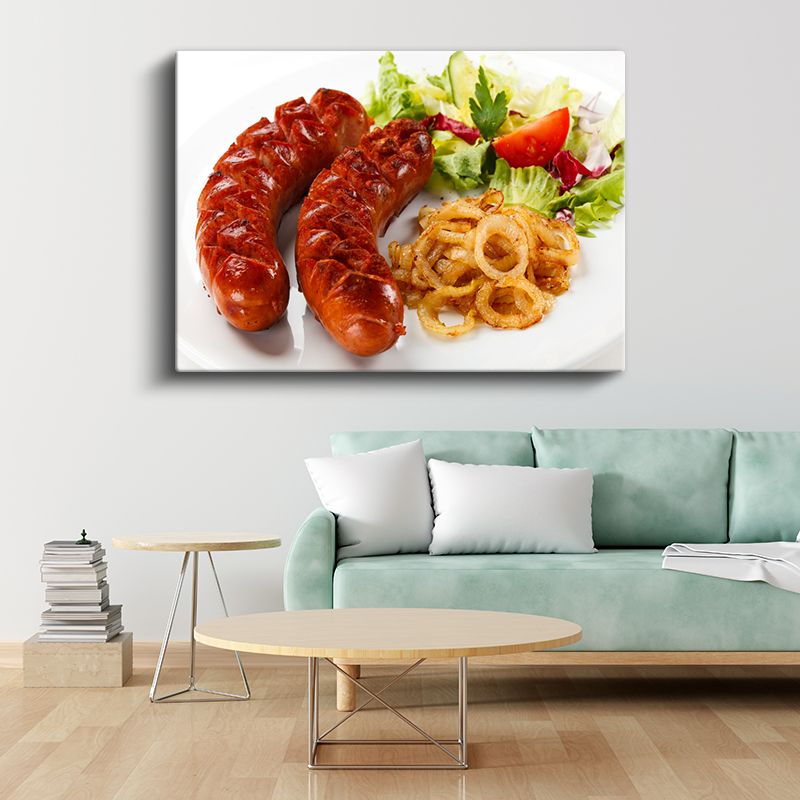 Izgara Sosis - Karamelize Soğan ve Taze Salata İle Kanvas Tablo