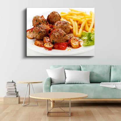Köfte Tabağı - Domates Soslu ve Patates Kızartmalı Kanvas Tablo