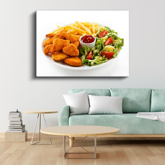 Çıtır Tavuk - Patates Kızartması ve Salata ile Servis Edilmiş Kanvas Tablo