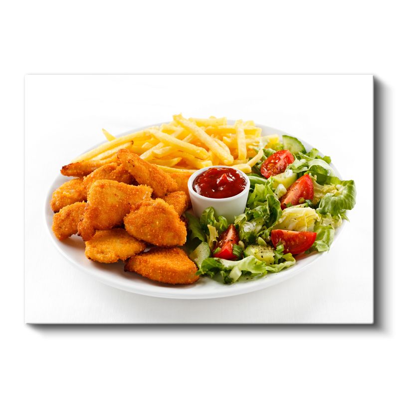 Çıtır Tavuk - Patates Kızartması ve Salata ile Servis Edilmiş Kanvas Tablo