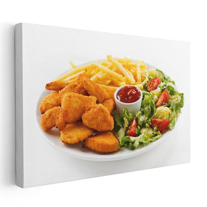 Çıtır Tavuk - Patates Kızartması ve Salata ile Servis Edilmiş Kanvas Tablo
