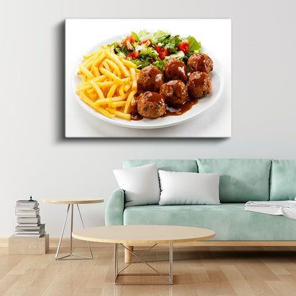 Ev Yapımı Köfte - Soslu Köfteler ve Patates Kızartması Kanvas Tablo