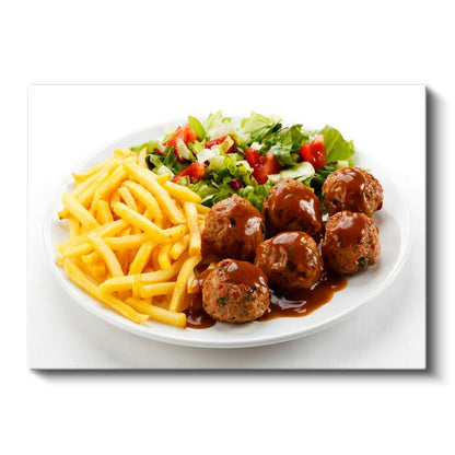 Ev Yapımı Köfte - Soslu Köfteler ve Patates Kızartması Kanvas Tablo