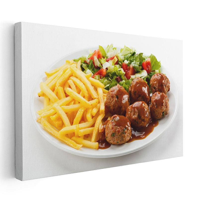 Ev Yapımı Köfte - Soslu Köfteler ve Patates Kızartması Kanvas Tablo
