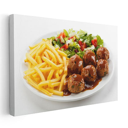 Ev Yapımı Köfte - Soslu Köfteler ve Patates Kızartması Kanvas Tablo