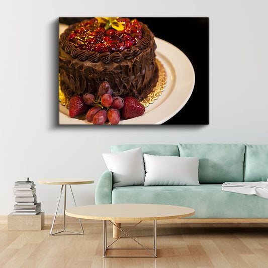 Çikolatalı Meyve Pastası - Taze Meyvelerle Süslenmiş Lezzet Kanvas Tablo