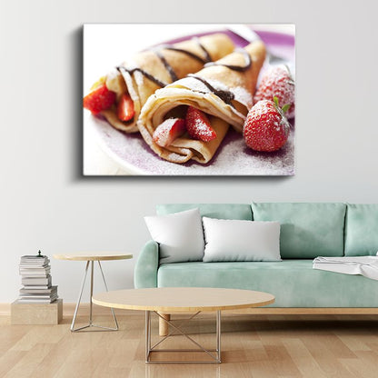 Çilekli Krep - Pudra Şekerli Tatlı Atıştırmalık Kanvas Tablo