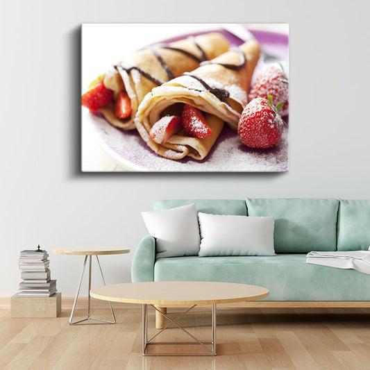 Çilekli Krep - Pudra Şekerli Tatlı Atıştırmalık Kanvas Tablo